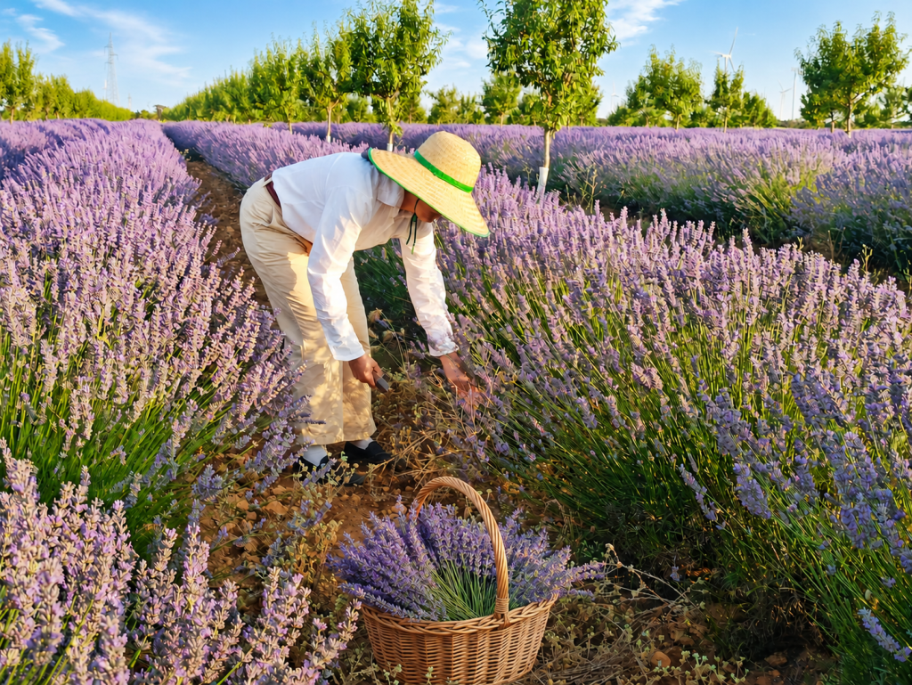 Elena y lavanda con cesta